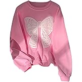 SHENHE Girl's Bow Sweatshirts Cute Long Sleeve Crewneck Pullover Tops Graphic Preppy Sweatshirts Hoodies Teen