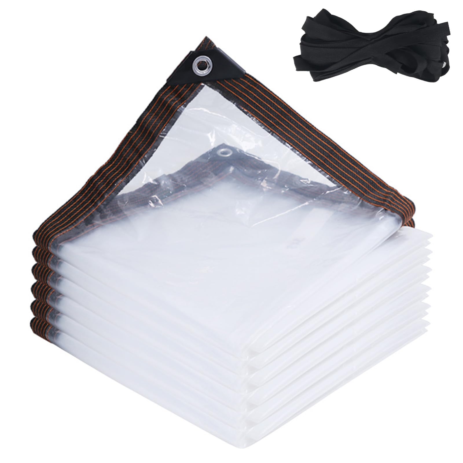 Bettinay 1M x 2M Clear Tarpaulin Waterproof Heavy Duty, Waterproof PE Transparent Tarpaulin with Eyelets and 10M Rope
