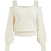 CIDER Off The Shoulder Sweaters for Women Lace Trim Long Sleeve Cropped Sweaters Knitted Pullover Sweater Trendy Fall