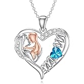 NFYBD Mom Birthstone Heart Necklace s925 Sterling Silver I Love You Mother Pendant Necklaces Mothers Day Jewelry Gifts for Grandma Women Wife, 16"+2" Inches
