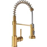 GIMILI Kitchen Faucet with Pull Down Sprayer Single Hole Stainless Steel Sink Faucet, Suitable for Farmhouses, RV, Laundry Room, Outdoor, and Campers. Llave para fregadero de cocina Brushed Gold