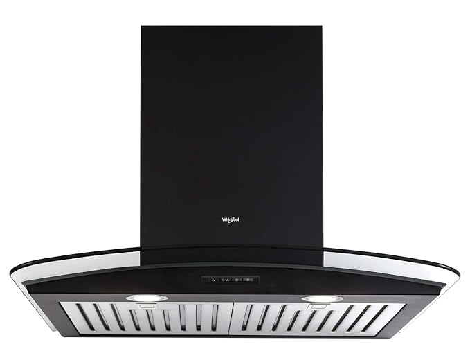 Whirlpool 60 cm 1150 m3/hr Chimney (AKR 604 PLATINUM BK HOOD, 2 Baffle Filters, Push Button Control, Black)