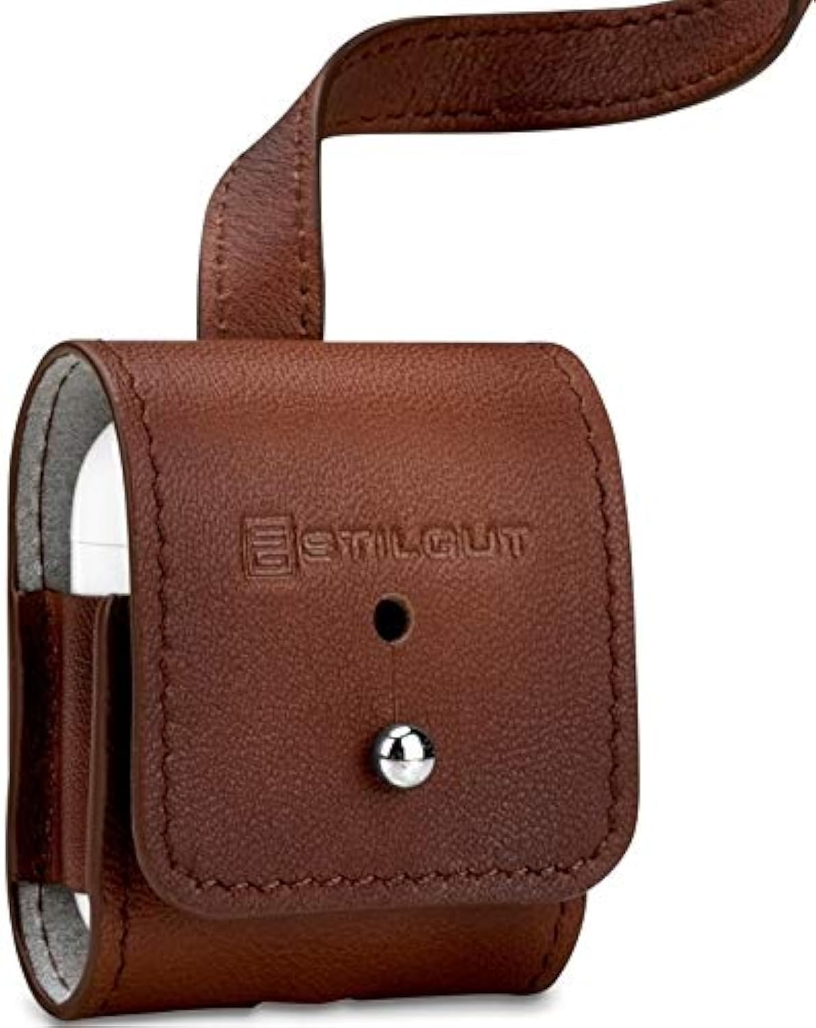StilGut Leather Case for Apple AirPods 2. Generation, AirPods 2 Case with Leather-Band, Cognac Brown