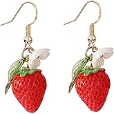 Strawberry Earrings for Women, Sterling Silver Hypoallergenic for Sensitive Ears, Fruit Flower Dangle Earrings Pink Red Valentine Trendy Jewelry, Aretes de corazón