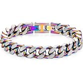 LUCKY2+7 Bracelets for Men-Stainless Steel Fold Over Clasp Cuban Chain Mens Bracelet
