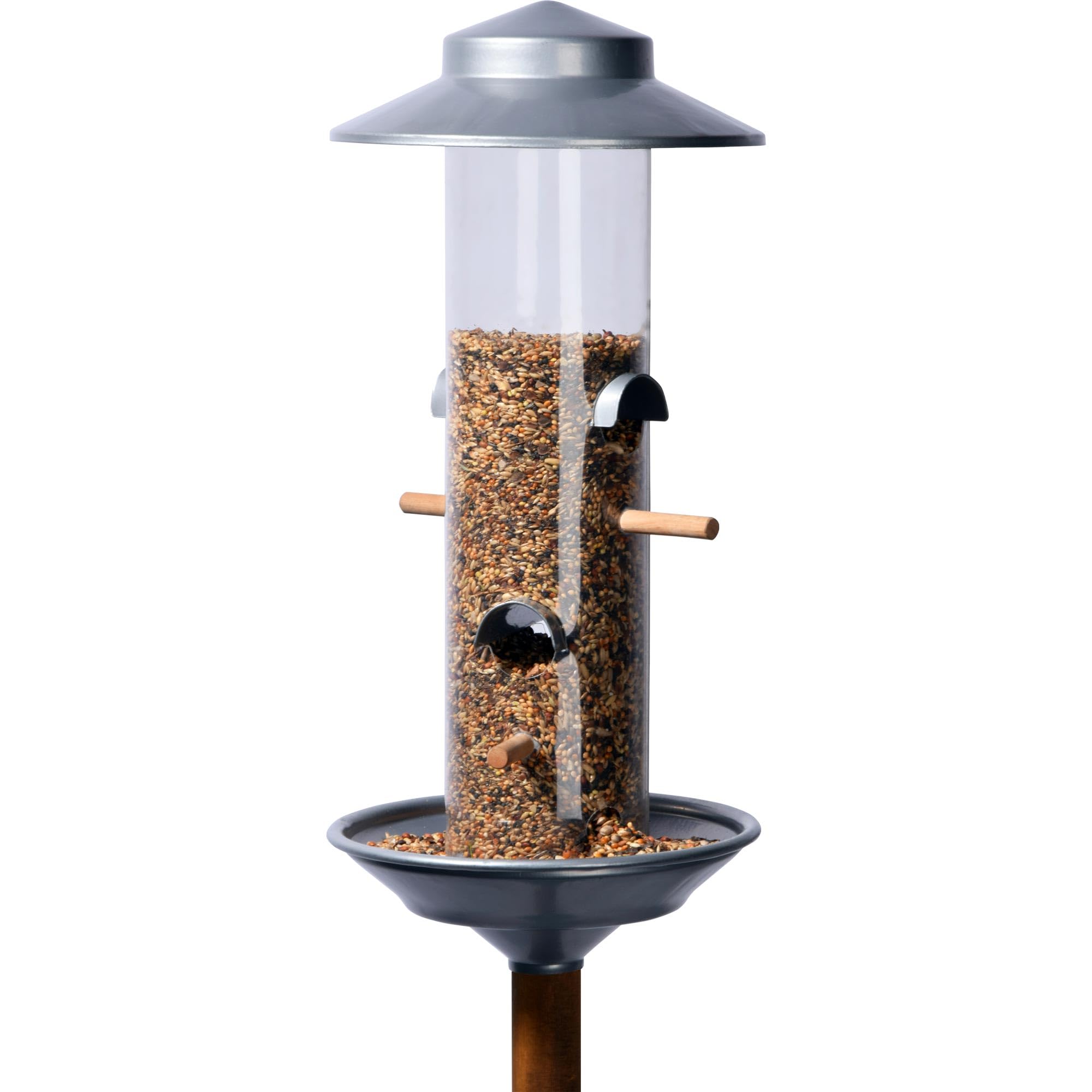 Luxus-Vogelhaus 28820 Feeder in Silver Design with Wooden Stand 33 cm