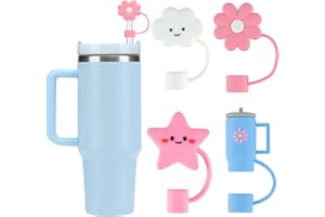 EZELISY Straw Cover Cap for Stanley Cup - 4Pcs Cute 10mm Straw Toppers for Stanley 30 & 40 Oz Tumblers