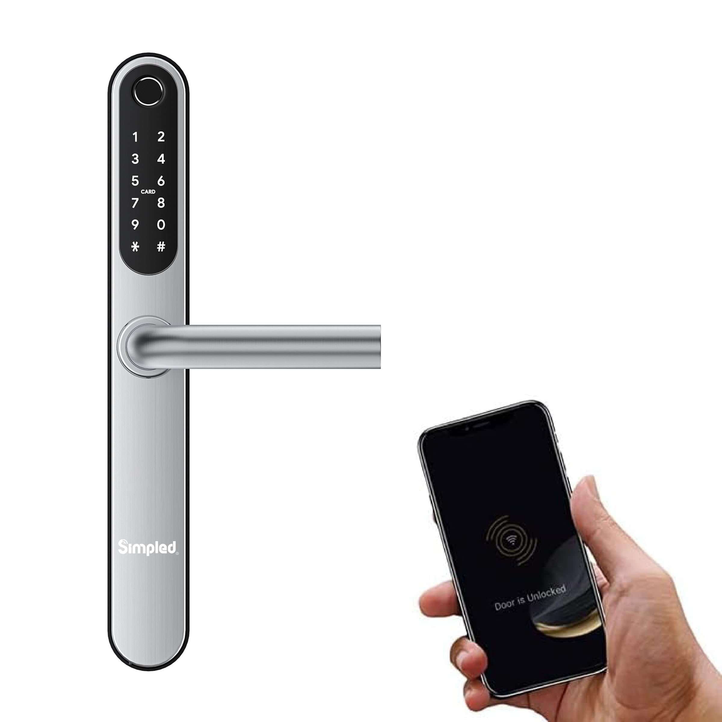 Simpled Double-Side Weatherproof Smart Lock Touch, 7-in-1, Fingerprint Keyless Security Entry Door Lock, Bluetooth Electronic Deadbolt, Smartphone Access- Designed for The UK Weather, Silver