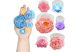 A Set of 6 Silicone Molds for Floral Candles, Featuring 3D Blooming Rose and Peony Designs, Suitable for Soap and Candle Maki