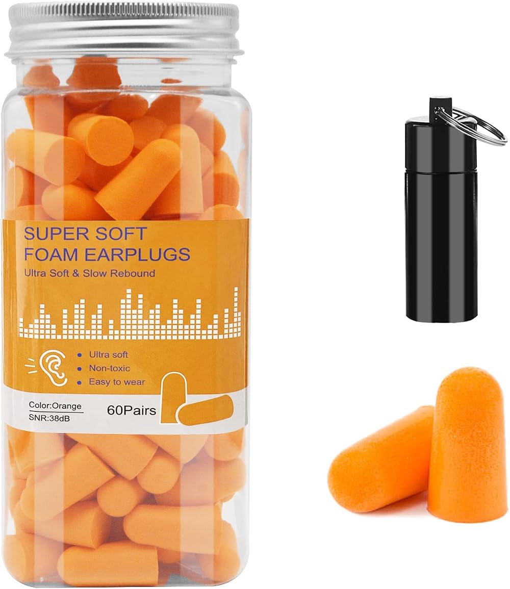 Jsdoin Soft Foam Ear Plugs with Aluminum Case 60 Pairs 38dB Noise Reduction