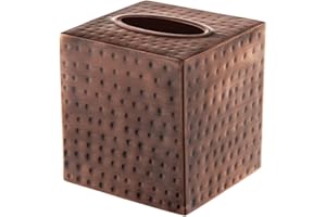 Monarch Abode Tissue Box Cover Square – Hand Hammered Antique Copper Metal Tissue Holder Box for Bathroom Accessory, Aesthetic Decorative Facial Napkin Cube for Modern Home Decor