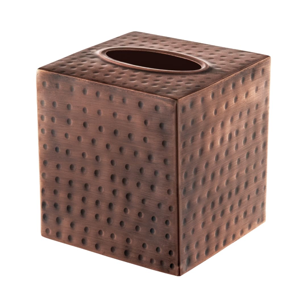 Photo 1 of ***DIFFERENT DESIGN*** Monarch Abode Tissue Box Cover Square – Hand Hammered Antique Copper Metal Tissue Holder Box for Bathroom Accessory, Aesthetic Decorative Facial Napkin Cube for Modern Home Decor
