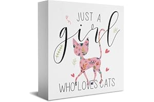 HTBIG Funny Cat Sign Cat Gifts for Cat Lovers Desk Decor Wooden Box Sign Cat Gifts Cat Stuff Cute Wood Block Plaque Box Sign for Girls Room Home Office Shelf Table Decoration Just A Girl Who Loves Cats
