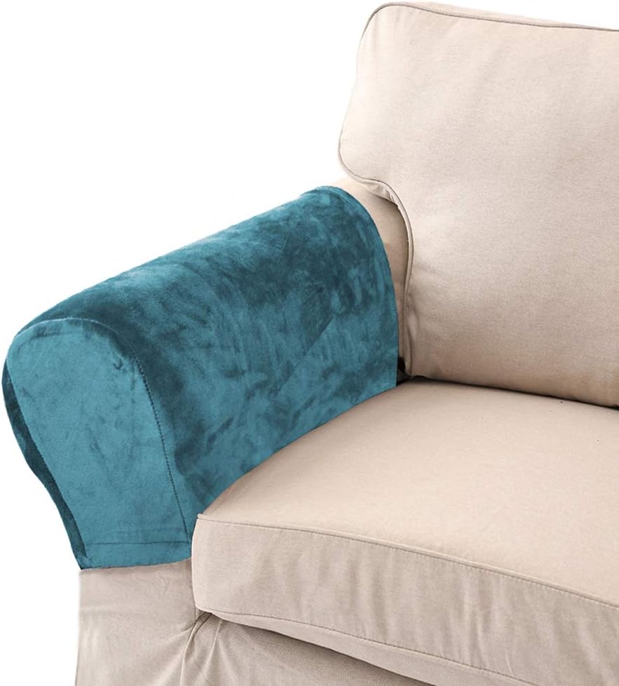 LERTREE Pack of 2 Velvet Soft Sofa Arm Slipcovers Elastic Sofa Armrest