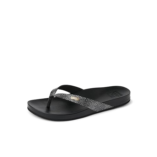 Reef Cushion Court Womens Flip Flop, Molded Cushion Footbed, Arch Support, Black Sassy, 8.5