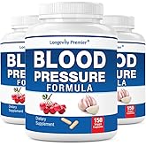 [3-Bottle X 150 Caps] Longevity Blood Pressure Formula -Scientifically formulated with Hawthorn & 12+ Quality Natural Herbs