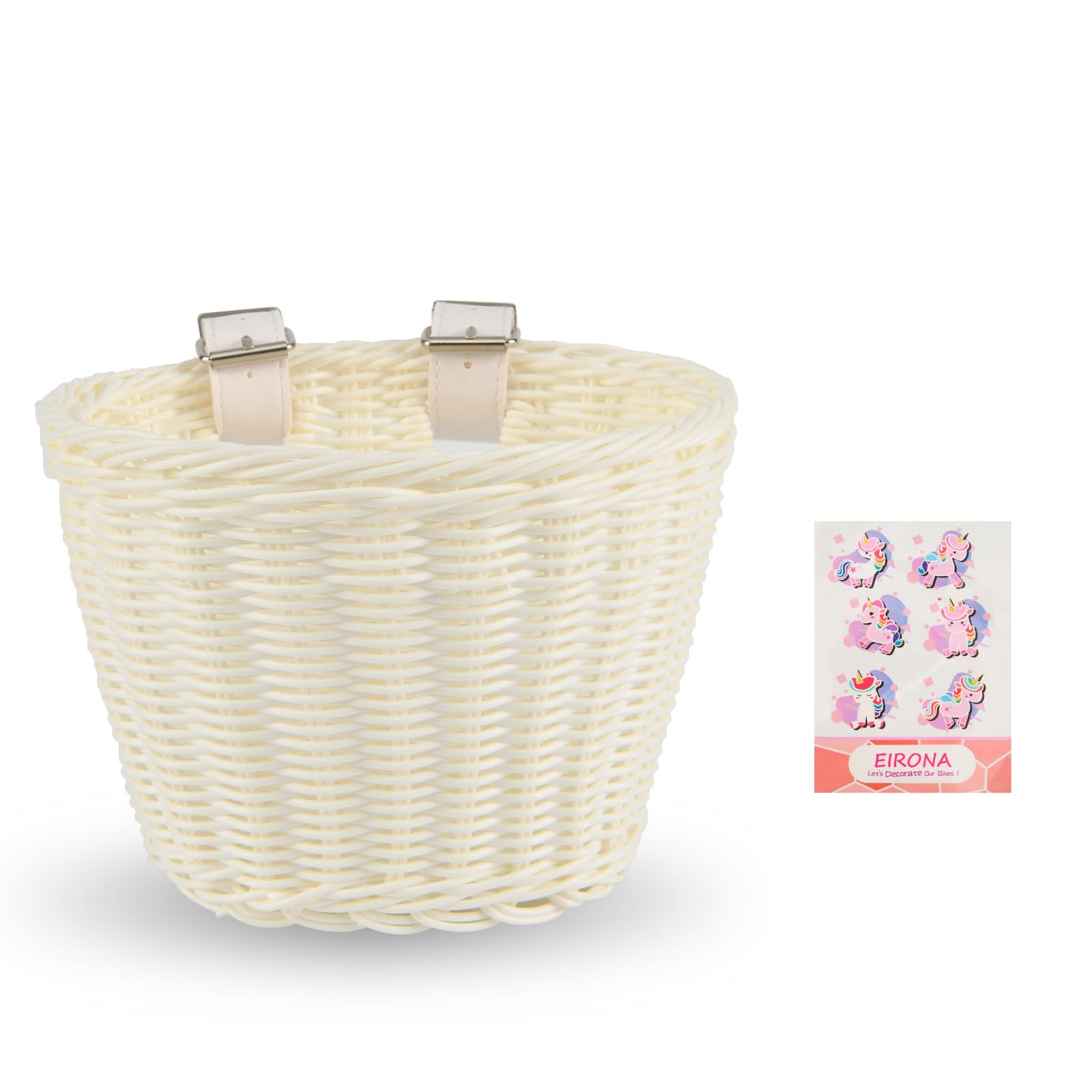 EIRONA Kids Bike Basket for 12 14 16 Children Bike, Kids Bicycle Basket for Scooter, Tricycle,Boys & Girls Bike Accessories, White