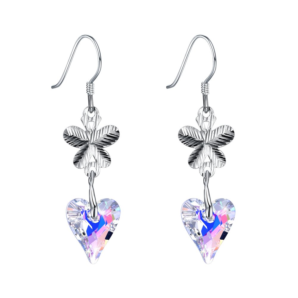 Caimeytie Long Silver Butterfly Earrings for Women with Heart Crystal Girls gift valentines present