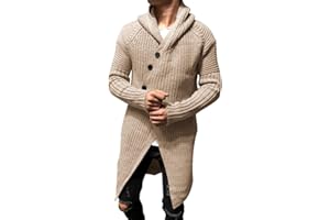 Esobo Mens Long Hooded Cardigan Button Up Knit Sweater Long Sleeve Cardigan Sweaters with Pockets