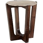 Signature Design by Ashley Tanidore Casual Marble Tabletop End Table with Cross Legs, Light Brown & Dark Brown