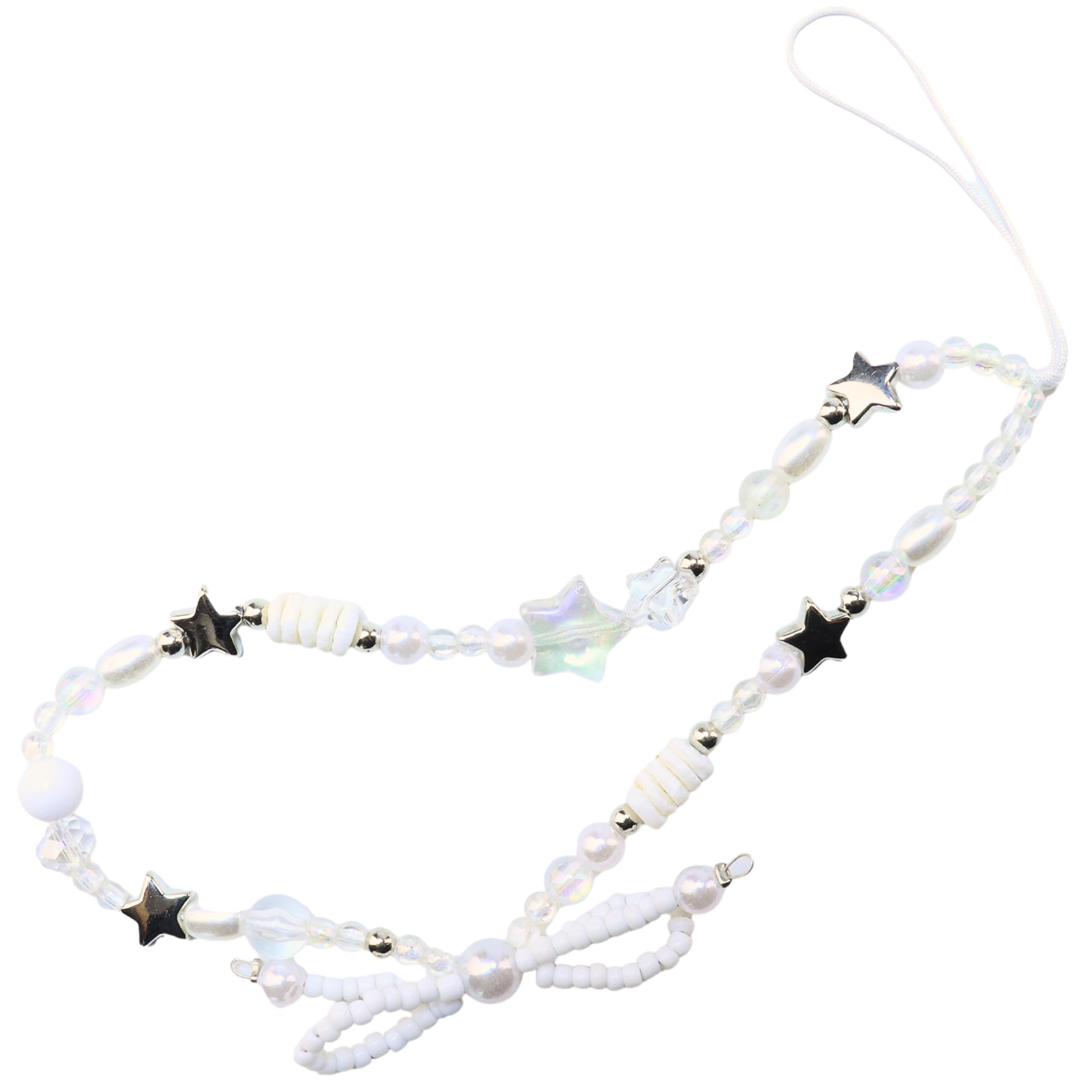 MOTOFITOOL Beaded Camera Wrist Strap Cute Digital Camera Charm Lanyard Phone Charms Beaded Keychain Camera Wrist Strap with Shell Beads Charms for Women(Sea Salt White Bow)