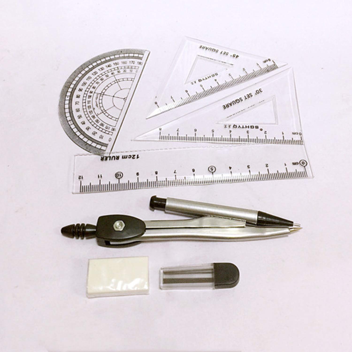 Ying 7 Pieces Student Geometry Math Set with Shatterproof Storage Box