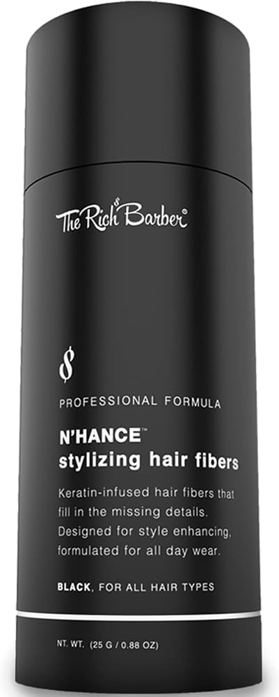 The Rich Barber N’Hance Hair Building Fibers, 3 Month Supply - Barber Hair Thickening Fibers, 25 grams - Grey Hair Concealer