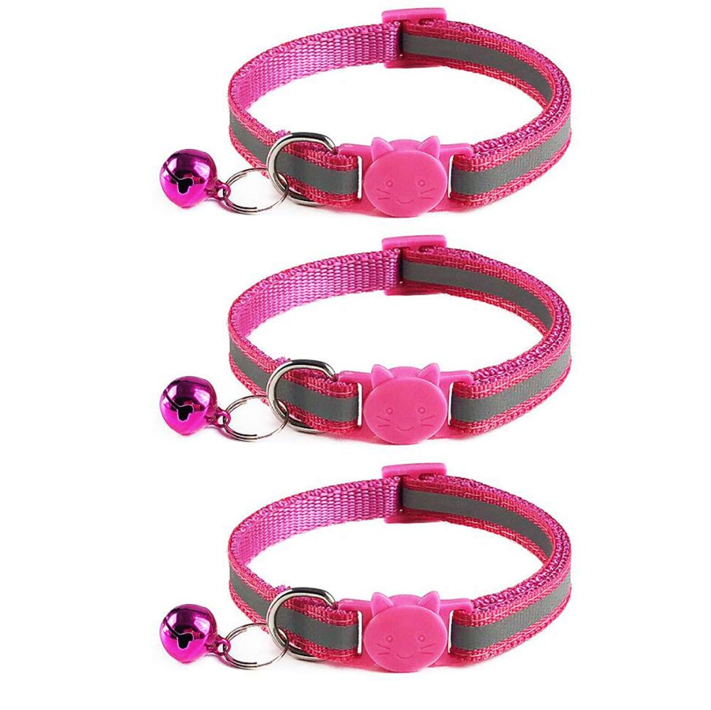 Tafeiya 3x Reflective Design Adjustable Cat Collars More Safety Quick Release Safety Buckle with Bell (Rose)