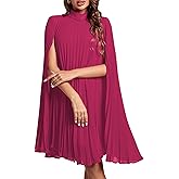 Rooscier Women's Pleated Mock Neck Cloak Sleeve Flowy Keyhole Back Party Midi Dress Solid Rose Large