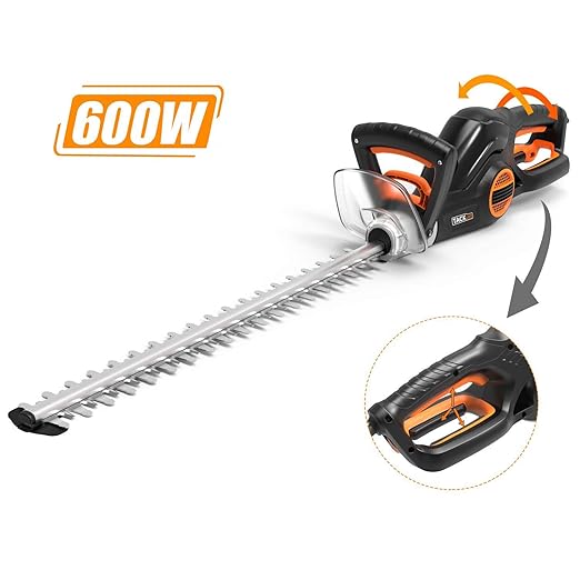 TACKLIFE 600W Elektrische Heckenschere, mit 3 Schneidewinkeln, 3 Schalter Antikollisionsschneiden, Stoßfängerentwurf, ergonom