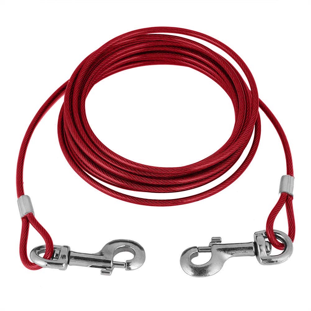 Chew Resistant Steel Wire Dog Leash 16.4ft Tie Out Cable for Dogs Outdoor Camping and Picnic Strong Pet Safety Rope (Red)