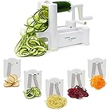 5 Blade Spiralizer - Spiral Slicer, Vegetable Maker, Shredder ! Makes Zucchini Noodles, Veggie Spaghetti, Pasta, and Cut Vegetables in Minutes. Includes Blade Storage Box!