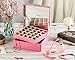 Glenor Co Earring Organizer - Classic 50 Section Jewelry Box/Case/Holder for Earrings, Rings, Necklaces, Jewelry, Cufflinks or Collections -2 Layer Small Compartments with Large Mirror - Pink