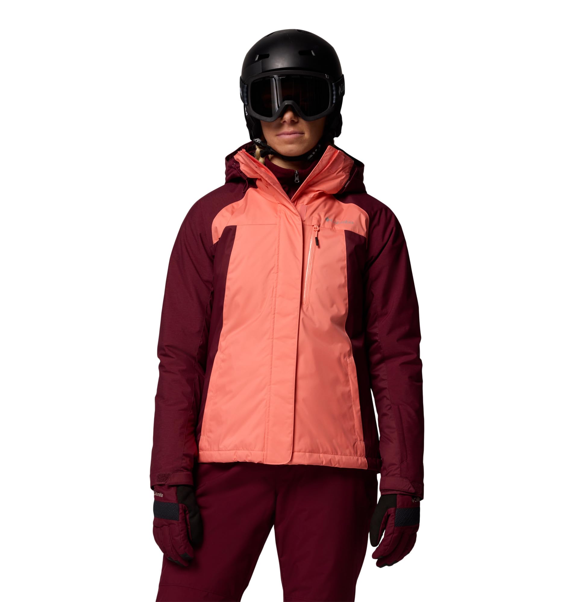 Columbia Womens Snowy Summit Insulated Jacket, Alpenglow/Rich Wine Cross Dye, 3X