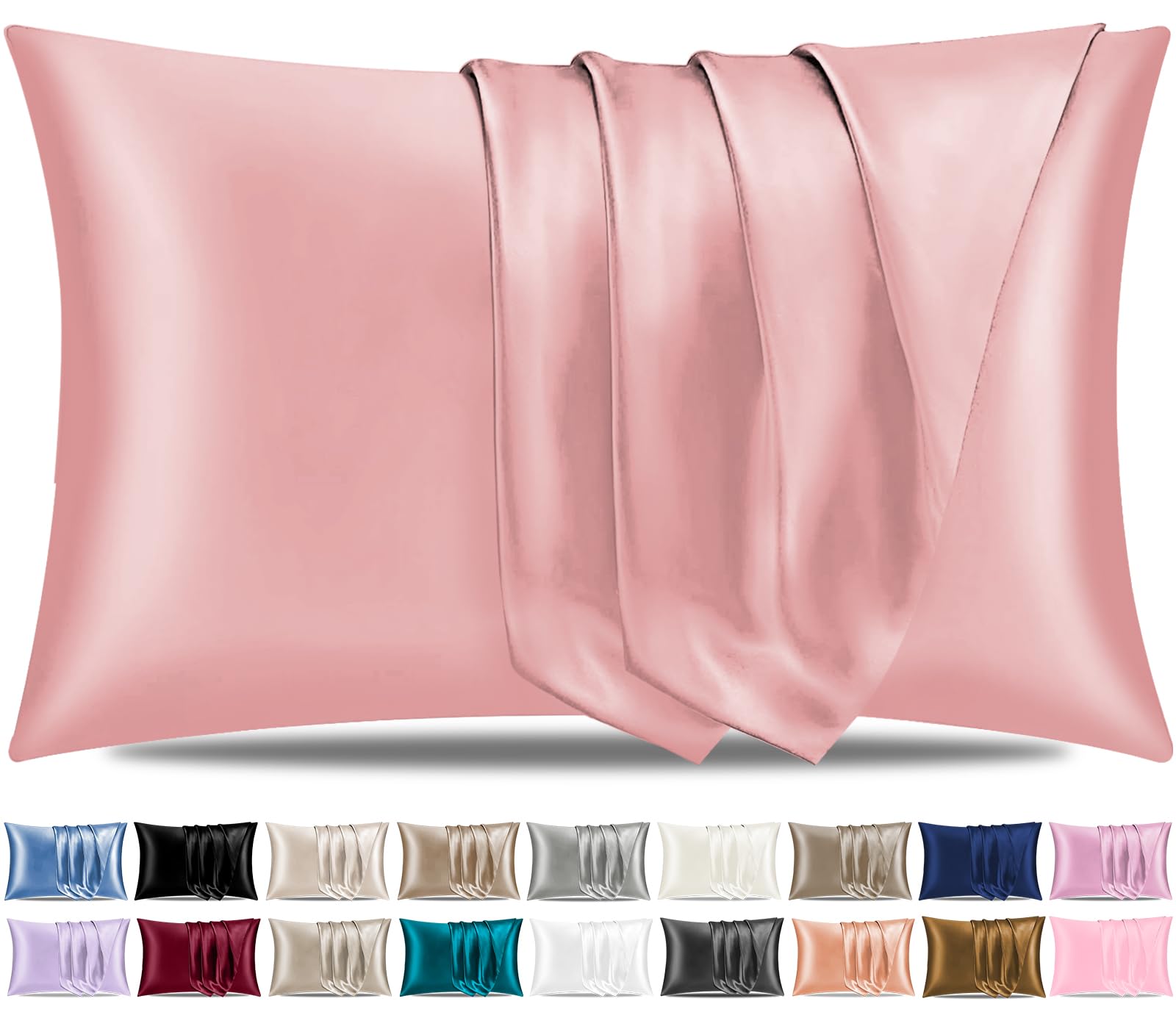 Pamposh Satin Silk Pillowcases For Hair And Skin 2 Pack Standard Size with Envelope Closure (2 Pcs Pillowcases (50 x 75 cm), Coral) — image 1