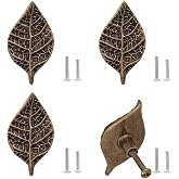 Sutfmwe 4 Pcs Vintage Leaf Knobs for Cabinets and Drawers, Decorative Leaves Knob Pull, Zinc Alloy Single Hole Handle for Wardrobe Dresser Bookcase Furniture Hardware Accessories (Bronze)