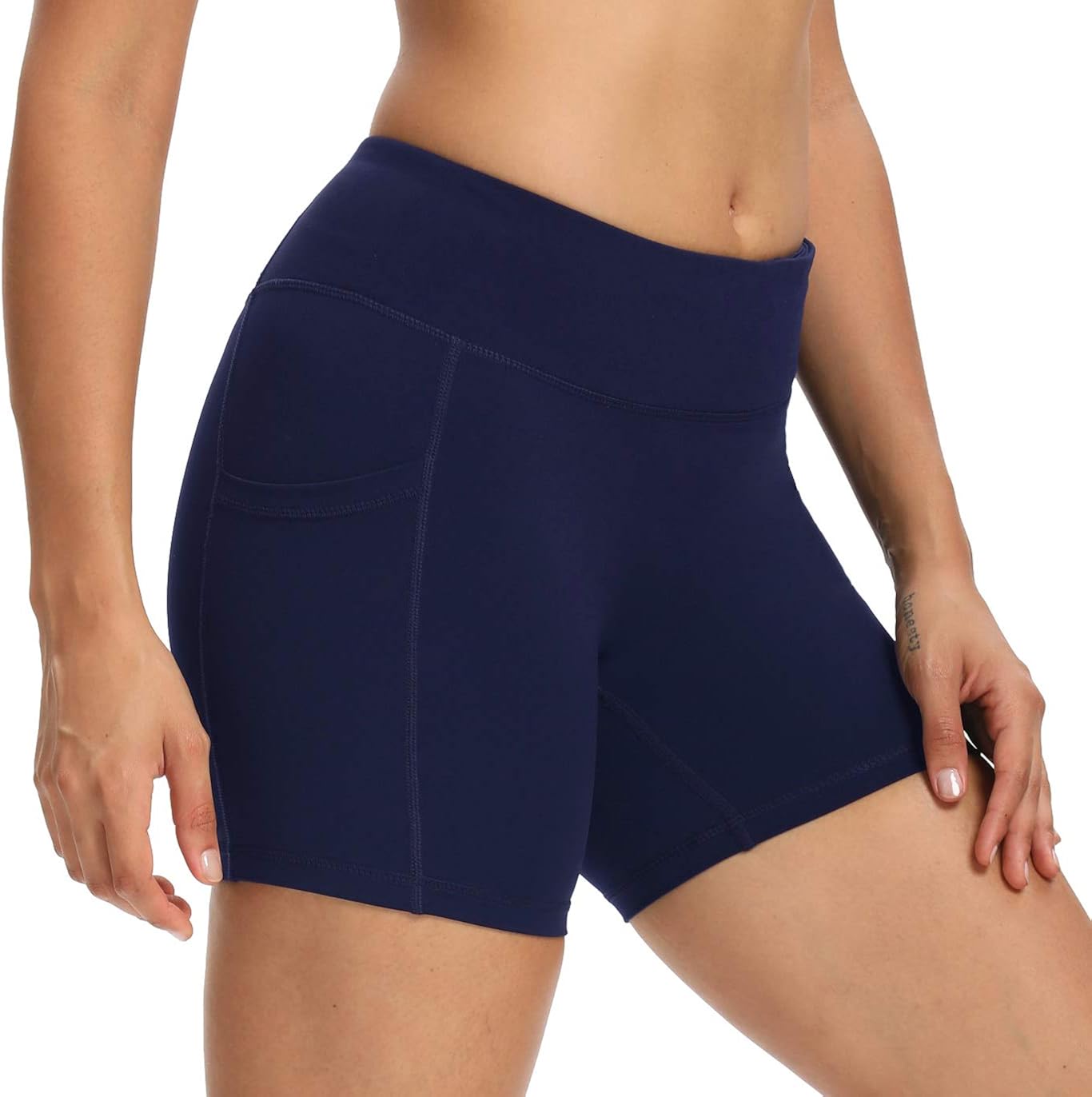 CQC Women's High Waist Yoga Shorts Compression Workout Running Bike Shorts Side Pockets