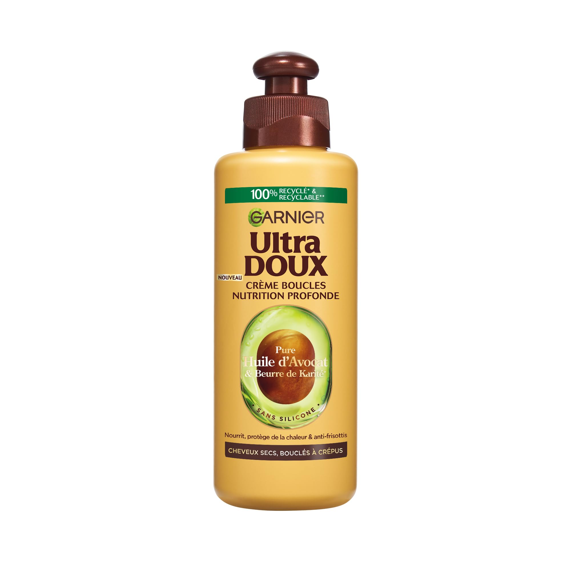 Garnier Ultra Doux - Leave-In Cream for Dry, Curly to Curly Hair - With Avocado Oil and Shea Butter - Creamy and Smooth Texture - 200 ml - Men and Women