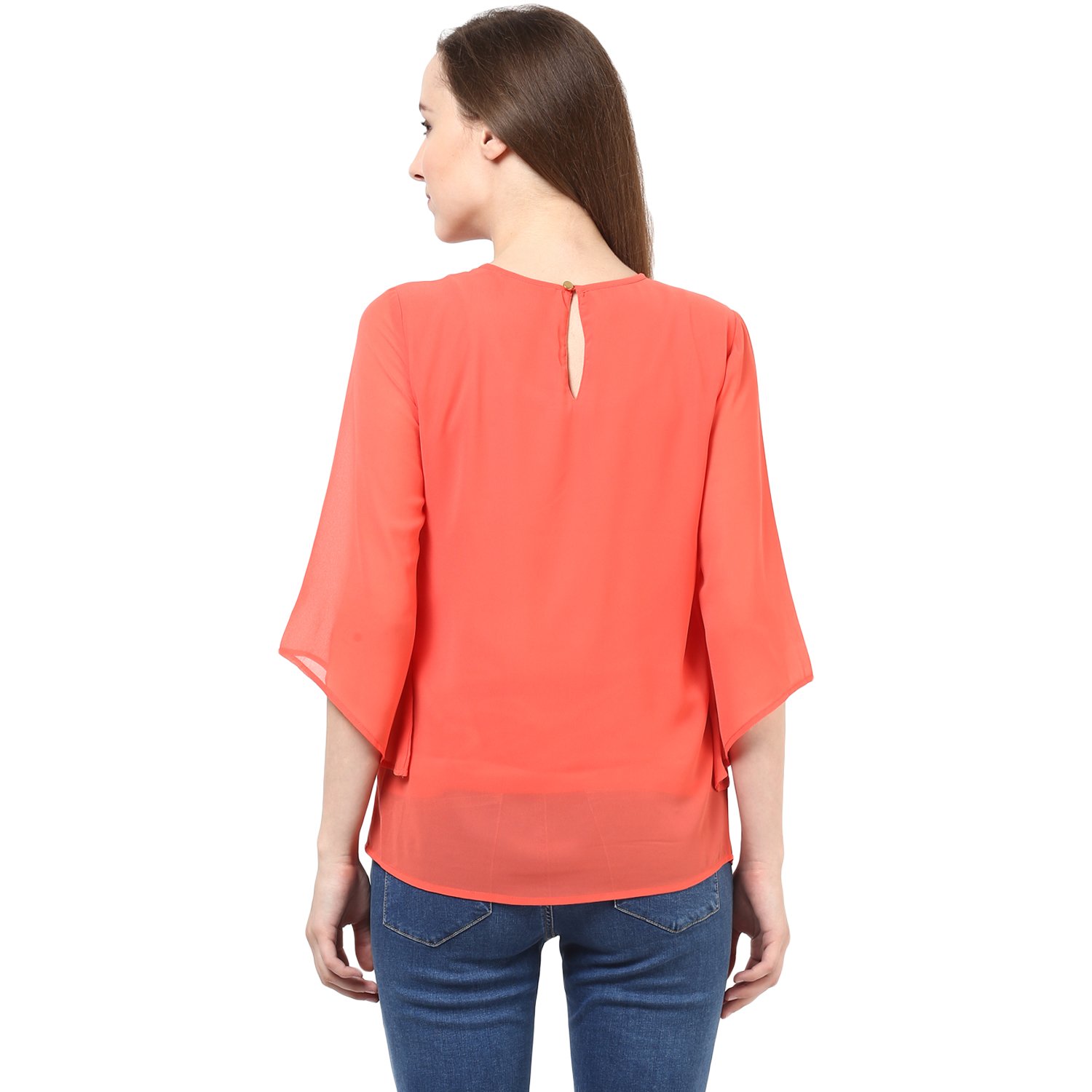 rare women coral georgette top (ep1038a)