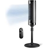 Lasko Elevation DC Tower Fan with Remote - 42" to 54" - EST100 - Black | Adjustable Oscillating Standing Fan for Bedroom, Living Room, Home Office, 8 Speeds, Quiet DC Motor, 4 Fan Modes, Child Lock