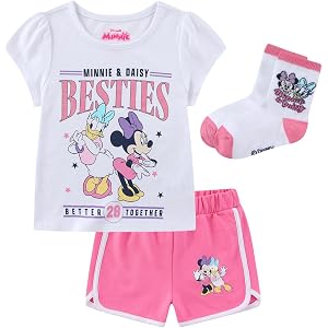 Disney Minnie Mouse Girls T-Shirt and Shorts with Socks 3 Pc Set for Kids
