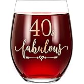 Crisky Rose Gold 40 & Fabulous Wine Glass for Women 40th Birthday Gifts Funny Ideas for Women, Wife, Mom, Sister, Aunt, Friends, Coworker, Her Rose Gold Foil 40 & Fabulous 14oz, with Box