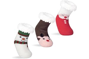 FENELY 3 Pairs Kids Boys Girls Slipper Socks Winter Sherpa Lined Fuzzy Warm Soft Non Skid