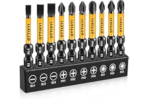 DTTIYXI DTTIXYI 10 PCS Magnetic Screwdriver Bits Set 2 in - Phillips Bits #1#2#3 & Slotted Head & Pozidriv Bit for Impact Driver, S2 Steel 1/4" Hex Shank for Power Drill - Professional and DIY