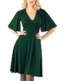 Tempt Me Women Vintage 50s V-Neck Short Fluttery Butterfly Flattering Pleats Swing Dress