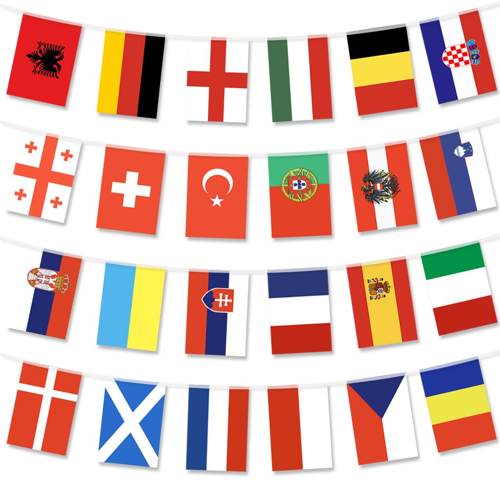 European Football Championship Bunting Flags,24 Countries Participating Teams Tournament Flag Bunting for Garden, Bar, Restaurant, Party Decoration