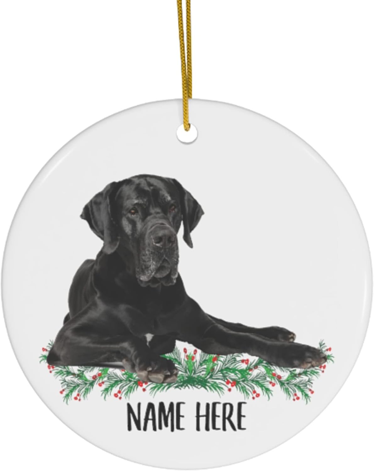 Ornaments - Funny Personalized Name Great Dane Black Gifts 2023 Christmas Tree Ornaments Circle Ceramic