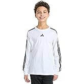 Adidas Boys Long Sleeve Small Embroidered Logo 3-Stripe Tee