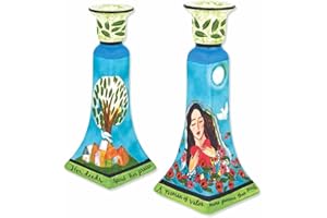 Aviv Judaica Ceramic Beloved Woman of Valor Candleholder Set - Artistic Candlestick Holders by Jessica Sporn fits Thick Tapered Candles for Wedding, Anniversary Valentine's Day Gifts
