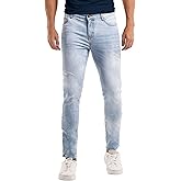 Heyfanee Mens Slim Fit Jeans Light Blue Lightweight Stretch Jeans for Summer Denim Pants for Men Skinny 32